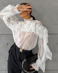 Ruffled Graceful Stand Collar Tencel Shirt