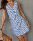 Women's Fashion Skirt Suit Blue And White Stripes