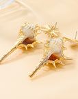 Conch Earrings European And American Exaggerated Alloy Inlaid Pearl SUNFLOWER Bohemian Style Ornament