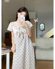 Summer Short Sleeve Ice Silk Polka Dot Lace Home Wear Nightdress