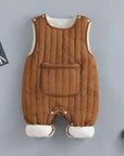 Autumn And Winter Clothing Fleece-lined Quilted Outwear Newborn Overalls