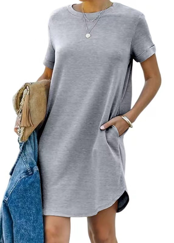 Casual Sports Curling Sleeves Solid Color Irregular Tennis Short Sleeve Dress