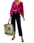 Fashion Special V-neck Long Sleeve Bohemian Leopard Top