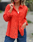 Women's Solid Color Loose Embroidered Hollow Shirt Top