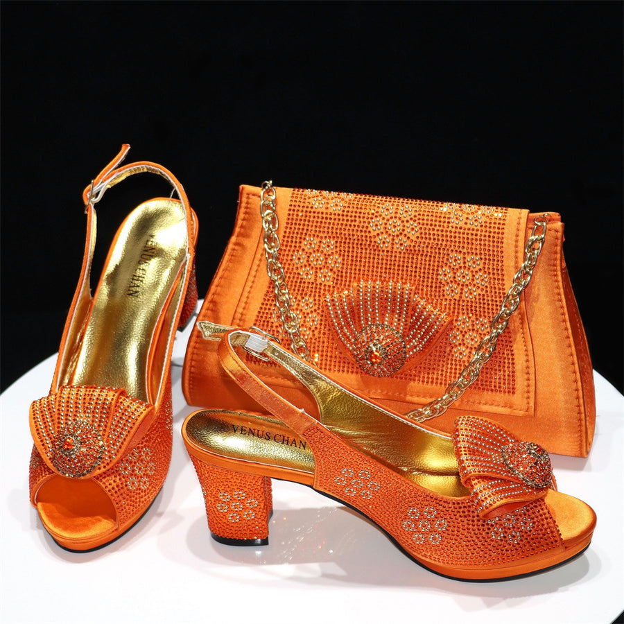 Elegant Rhinestone Shoes with Matching HandBag