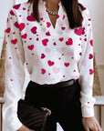 Women's Casual Long-sleeved V-neck Heart Printing Shirt