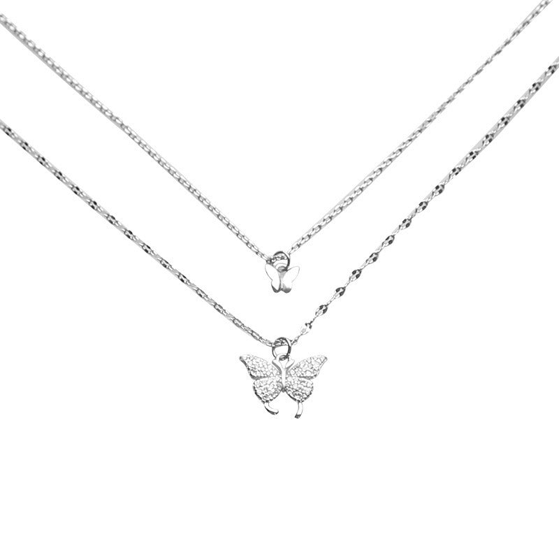 Double Layer Twin Butterfly Necklace Simple