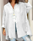 European And American Solid Color Women's Nine-quarter Sleeve Cotton And Linen Shirt