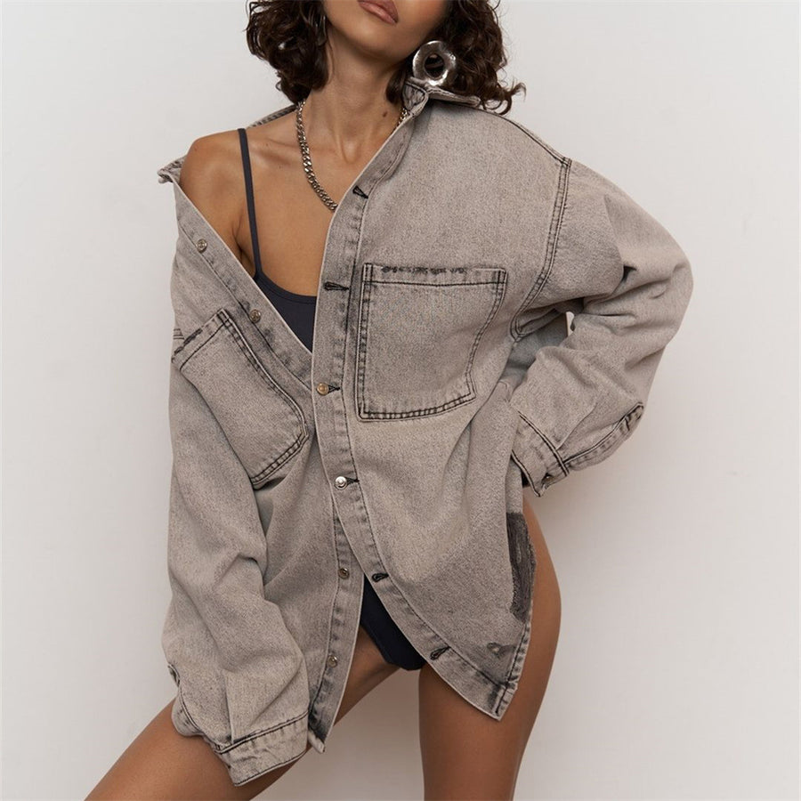 Denim Shirt Female Street Fashion Letters