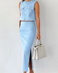 Slim Fit Sleeveless Top Straight Skirt Suit