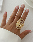 Alloy Winding Geometric Corrugated Pearl Ring