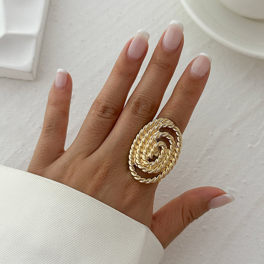 Alloy Winding Geometric Corrugated Pearl Ring