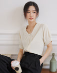 French Style White Short-sleeved Chiffon Shirt With Doll Collar Retro Lantern Sleeve