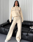 Women's Suit Long Sleeve Half Turtleneck Cardigan Trousers