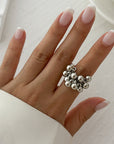 Alloy Winding Geometric Corrugated Pearl Ring