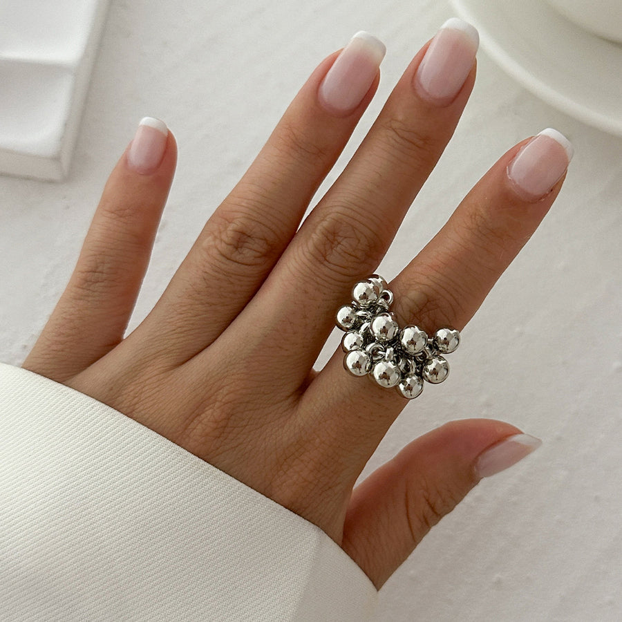 Alloy Winding Geometric Corrugated Pearl Ring