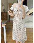 Summer Short Sleeve Ice Silk Polka Dot Lace Home Wear Nightdress