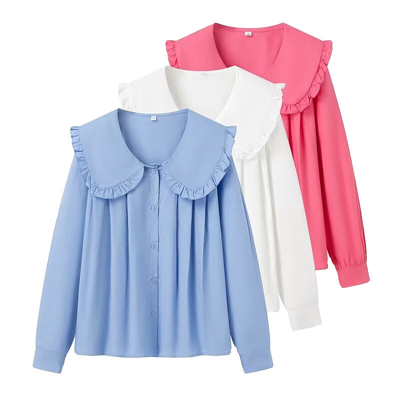 Women's Doll Collar Long-sleeved Casual Shirt