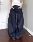 American High Street Vibe Dark Blue Jeans Washed Loose High Waist Straight Mopping Pants