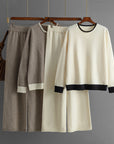 Contrast Color Round Neck Knitwear Wide Leg Pants Two-piece Set For Women