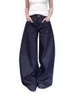 American High Street Vibe Dark Blue Jeans Washed Loose High Waist Straight Mopping Pants