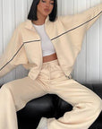 Women's Suit Long Sleeve Half Turtleneck Cardigan Trousers