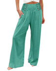 Casual Elastic High Waist Women's Cotton Linen Wide Leg Pants