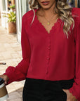 Women's Wear Long Sleeve Red Shirt