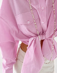 Women's Preppy Style Sweet Pink Striped Loose Outer Cotton Shirt