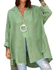 European And American Solid Color Women's Nine-quarter Sleeve Cotton And Linen Shirt