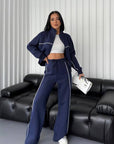 Women's Suit Long Sleeve Half Turtleneck Cardigan Trousers