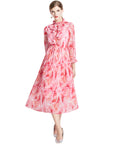 French Floral Chiffon Long Sleeve Dress Women