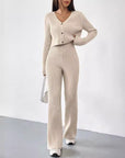 Women's Clothing Straight-leg Pants V-neck Washing And Drying Suit