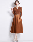 V-neck Waist-controlled Lace-up Large Swing Dress