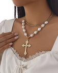 Fashion Cross Pearl Necklace Suit