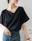 French Sexy V-neck Short-sleeved Shirt Women's Design Niche Temperament Drape Chiffon Shirt