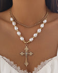 Fashion Cross Pearl Necklace Suit