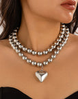 Ornament Pearl Heart Clavicle Chain Beaded Heart-shaped