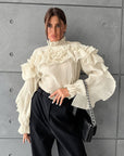 Ruffled Graceful Stand Collar Tencel Shirt