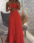 Spring New Solid Color Short Vest High Waist Pleated Long Skirt Suit