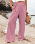 Casual Elastic High Waist Women's Cotton Linen Wide Leg Pants