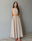 Ladies New Ramie Vest Long Skirt Casual Khaki Suit