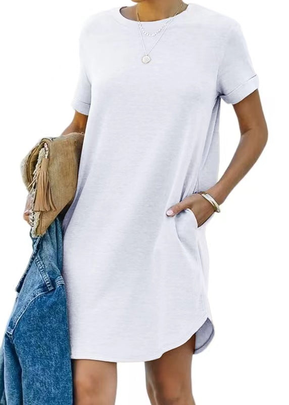 Casual Sports Curling Sleeves Solid Color Irregular Tennis Short Sleeve Dress