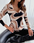 Simplicity Long Sleeve V-neck Leopard Print Printed Women's Top T-shirt