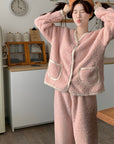 Coral Velvet V-neck Homewear Suit Women