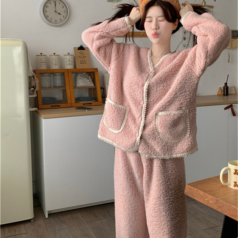 Coral Velvet V-neck Homewear Suit Women