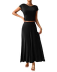 Women's Short Sleeve Temperament Pure Color Skirt Suit