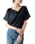 French Sexy V-neck Short-sleeved Shirt Women's Design Niche Temperament Drape Chiffon Shirt