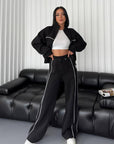 Women's Suit Long Sleeve Half Turtleneck Cardigan Trousers