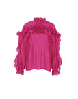 Ruffled Graceful Stand Collar Tencel Shirt